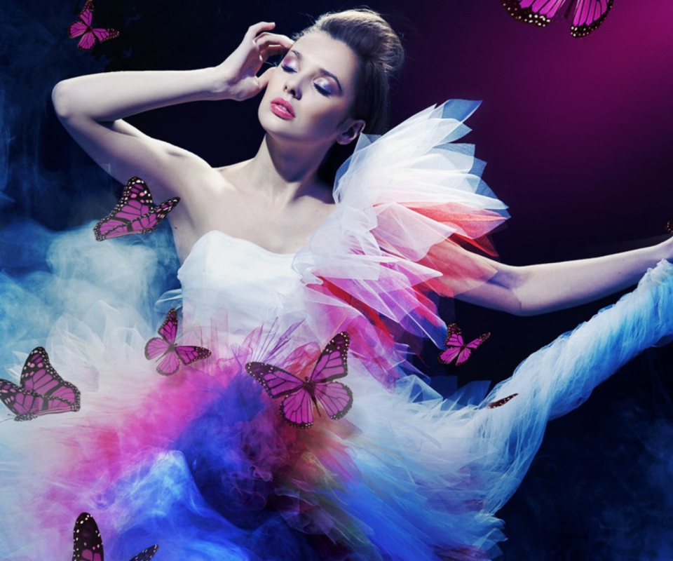 Das Girl And Butterflies Wallpaper 960x800