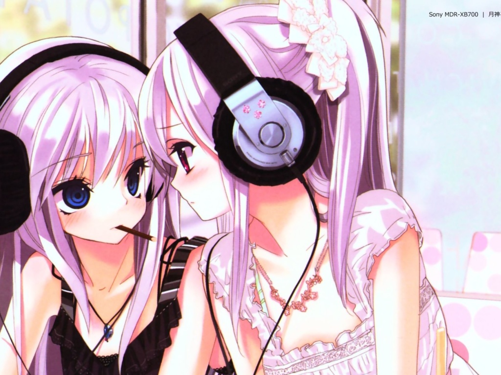 Das Anime Girl in Headphones Wallpaper 1024x768