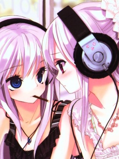 Das Anime Girl in Headphones Wallpaper 240x320
