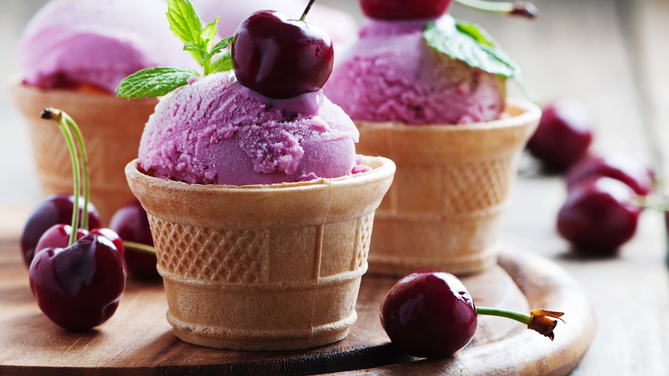 Pink Ice cream scoops wallpaper 1366x768