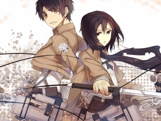 Das Eren Jaeger with Mikasa Ackerman Wallpaper 320x240