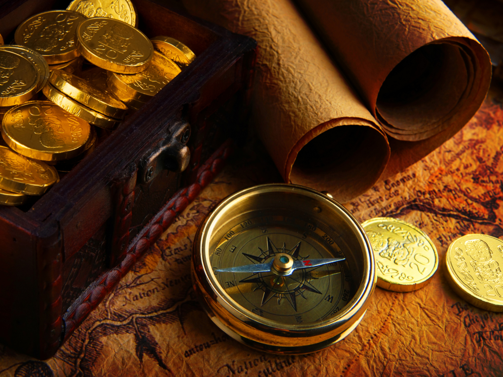 Fondo de pantalla Gold and Pirate Map 1600x1200