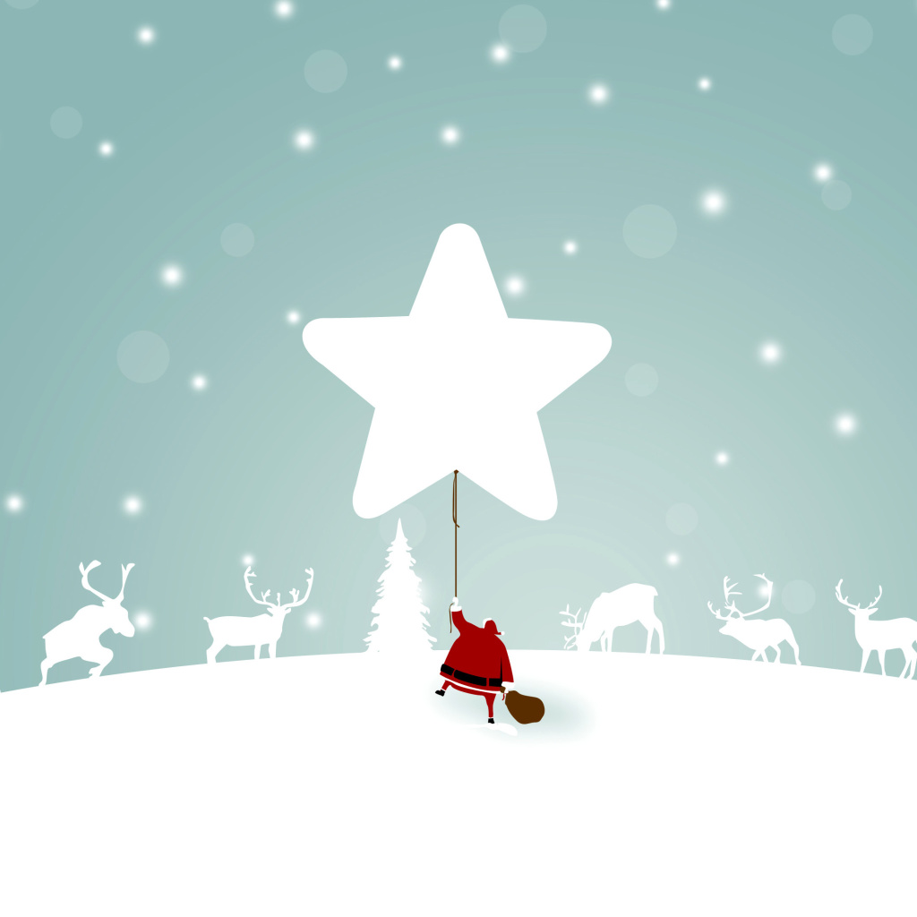 Обои Santa Claus with Reindeer 1024x1024