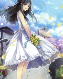 Sfondi Girl In White Dress With Yellow Flowers Bouquet 128x160