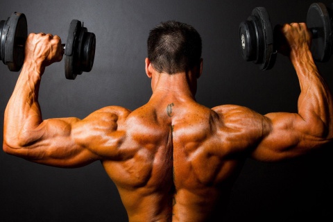 Fondo de pantalla Athlete With Dumbbells In Gym 480x320