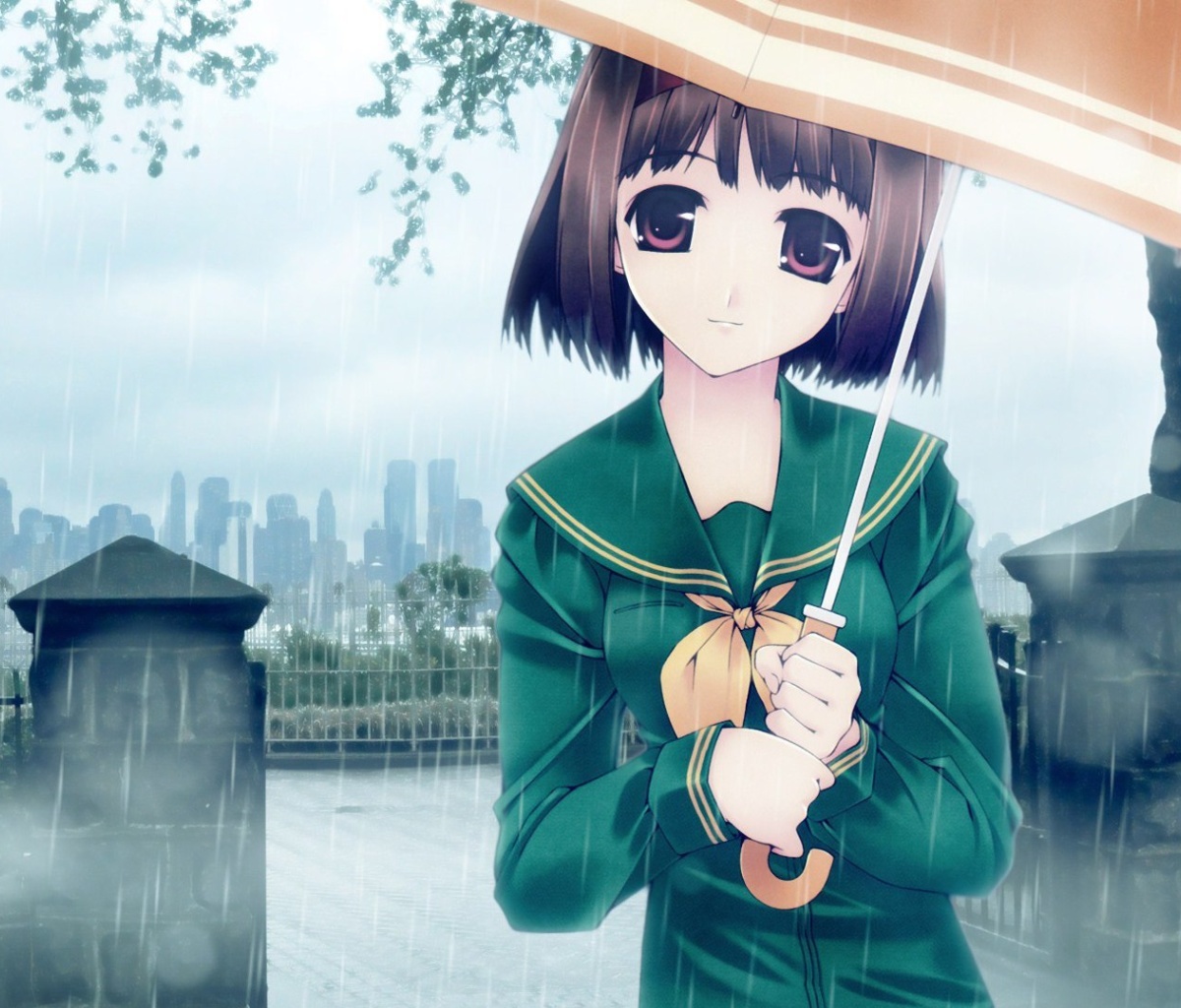 Обои Anime girl in rain 1200x1024