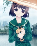 Anime girl in rain wallpaper 128x160