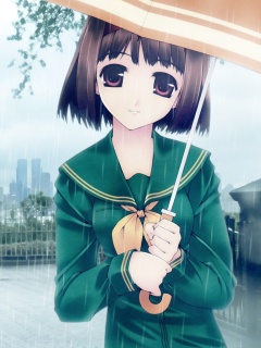 Anime girl in rain wallpaper 240x320