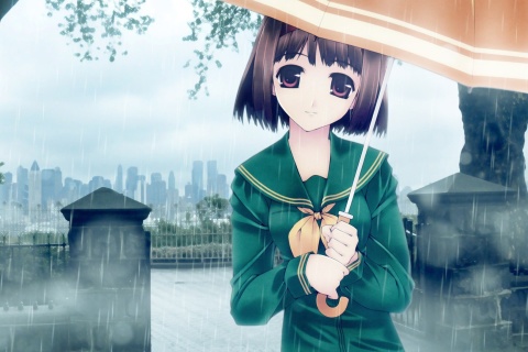 Anime girl in rain screenshot #1 480x320