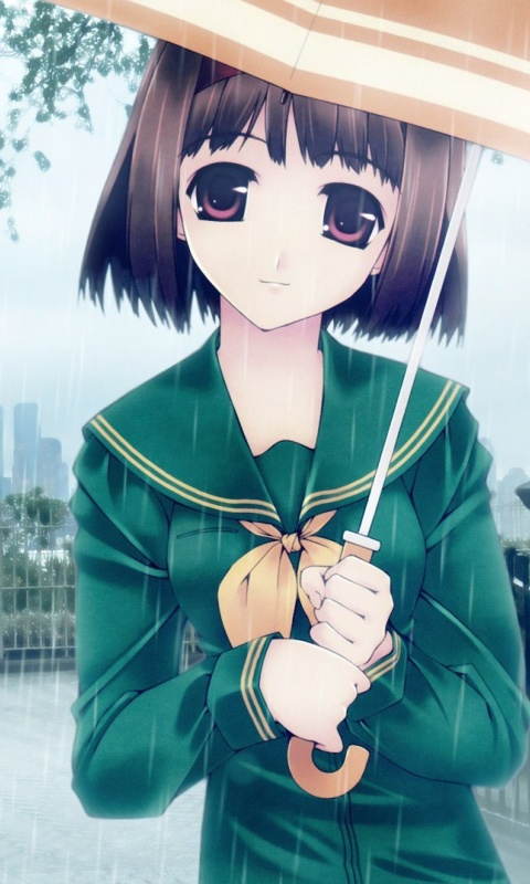 Anime girl in rain wallpaper 480x800