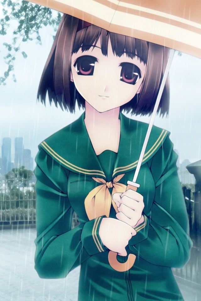 Anime girl in rain wallpaper 640x960