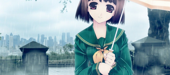 Anime girl in rain wallpaper 720x320
