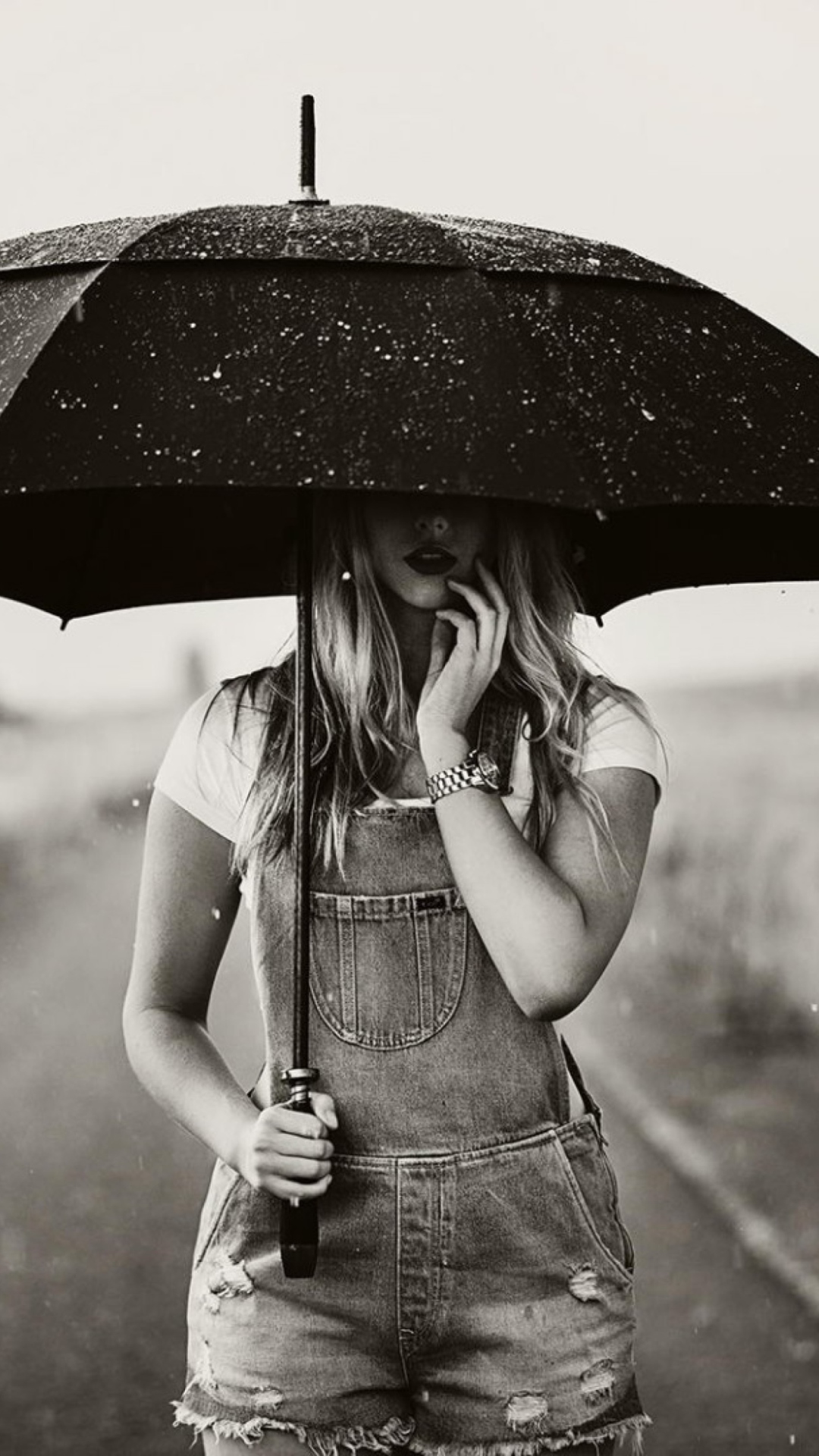 Das Girl Under Black Umbrella Wallpaper 1080x1920