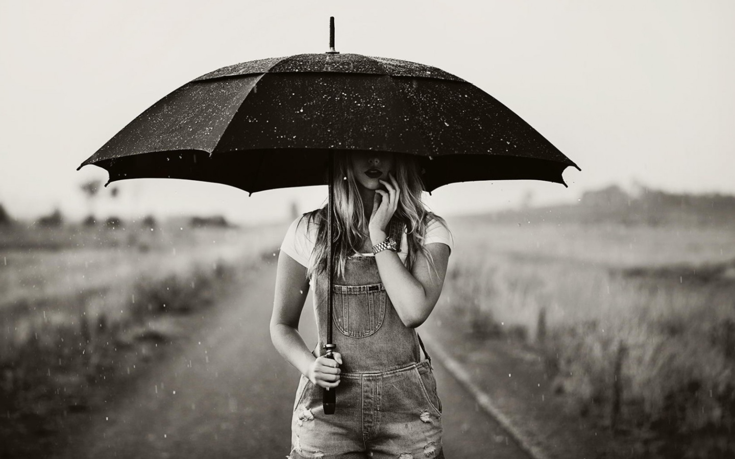 Sfondi Girl Under Black Umbrella 1440x900