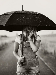 Das Girl Under Black Umbrella Wallpaper 240x320