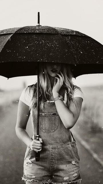 Das Girl Under Black Umbrella Wallpaper 360x640