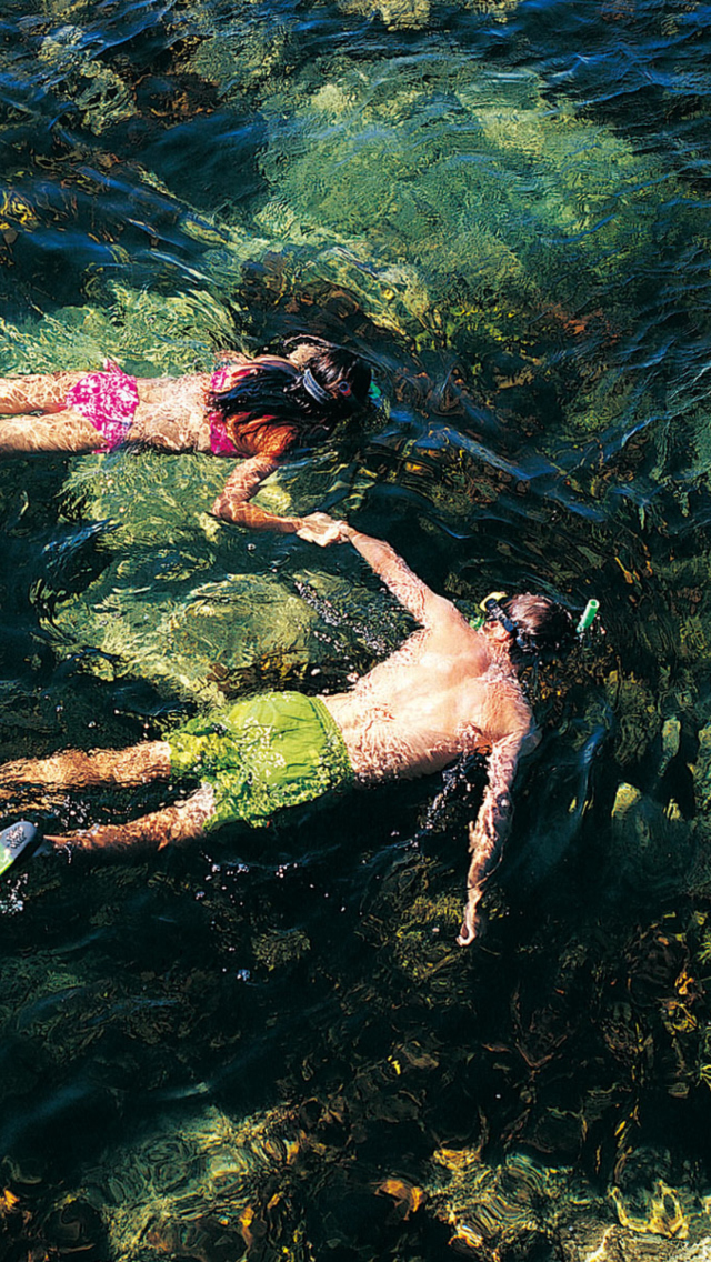 Das Couple Swimming In Caribbean Wallpaper 640x1136