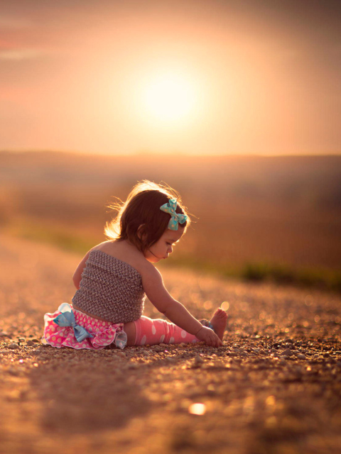 Child On Road At Sunset wallpaper 480x640
