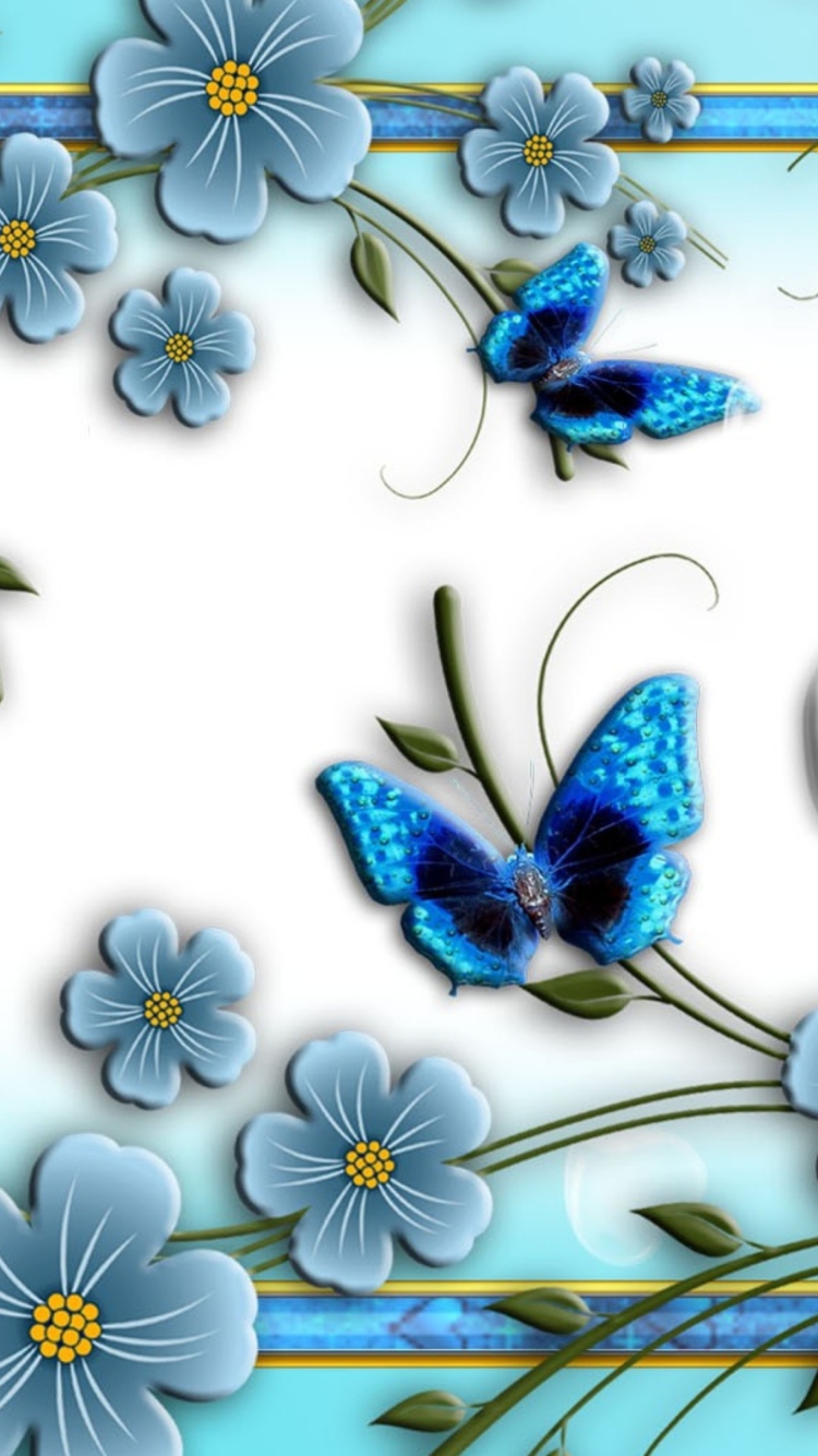 Fondo de pantalla Blue Butterflies 750x1334