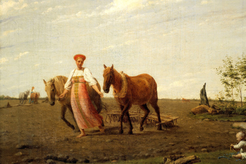 Das Aleksey Venetsianov, Ploughed Fields Wallpaper 480x320