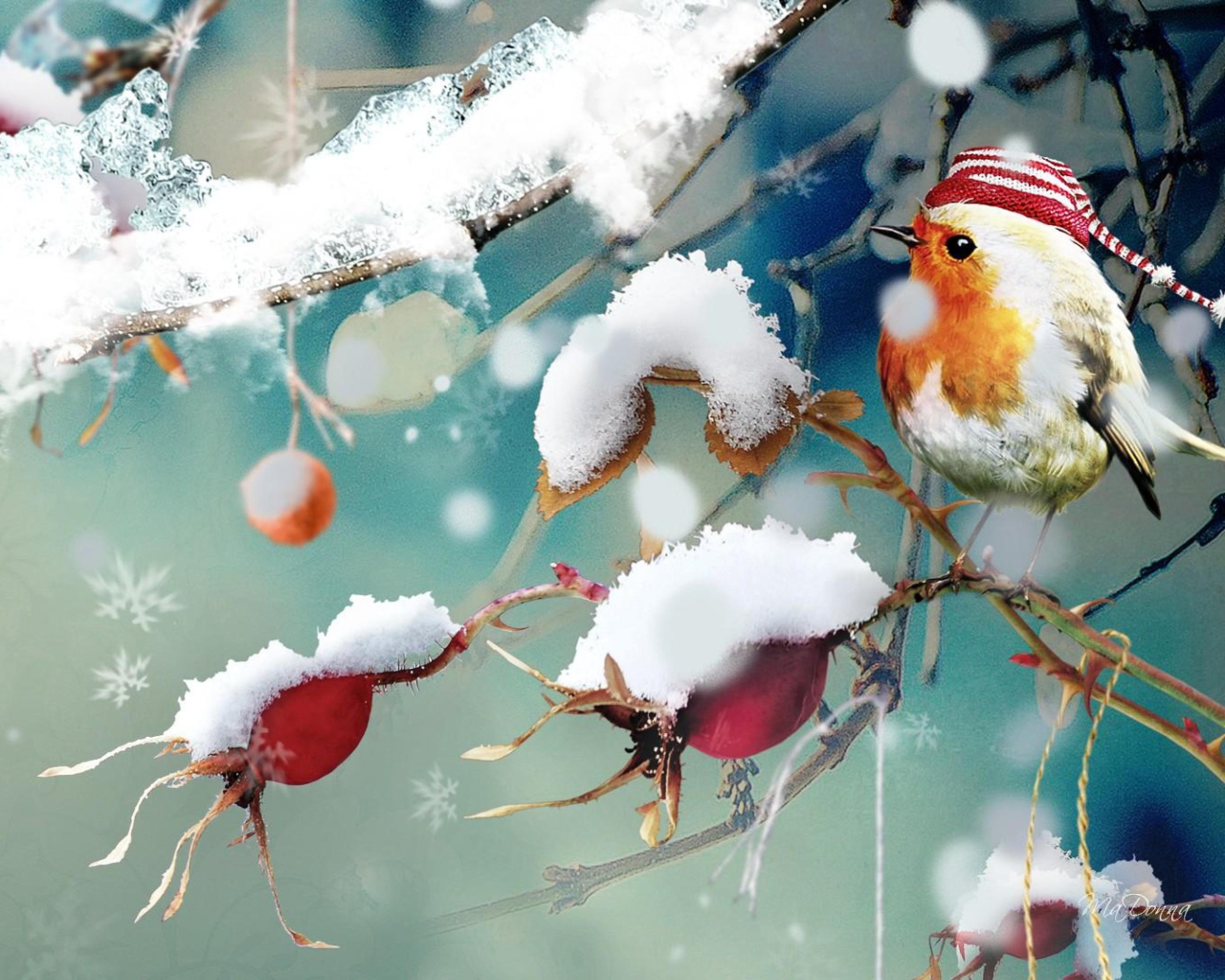 Fondo de pantalla Sweet Winter Bird 1280x1024