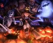 Ghost, skeleton and witch on Halloween screenshot #1 176x144