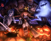 Обои Ghost, skeleton and witch on Halloween 220x176