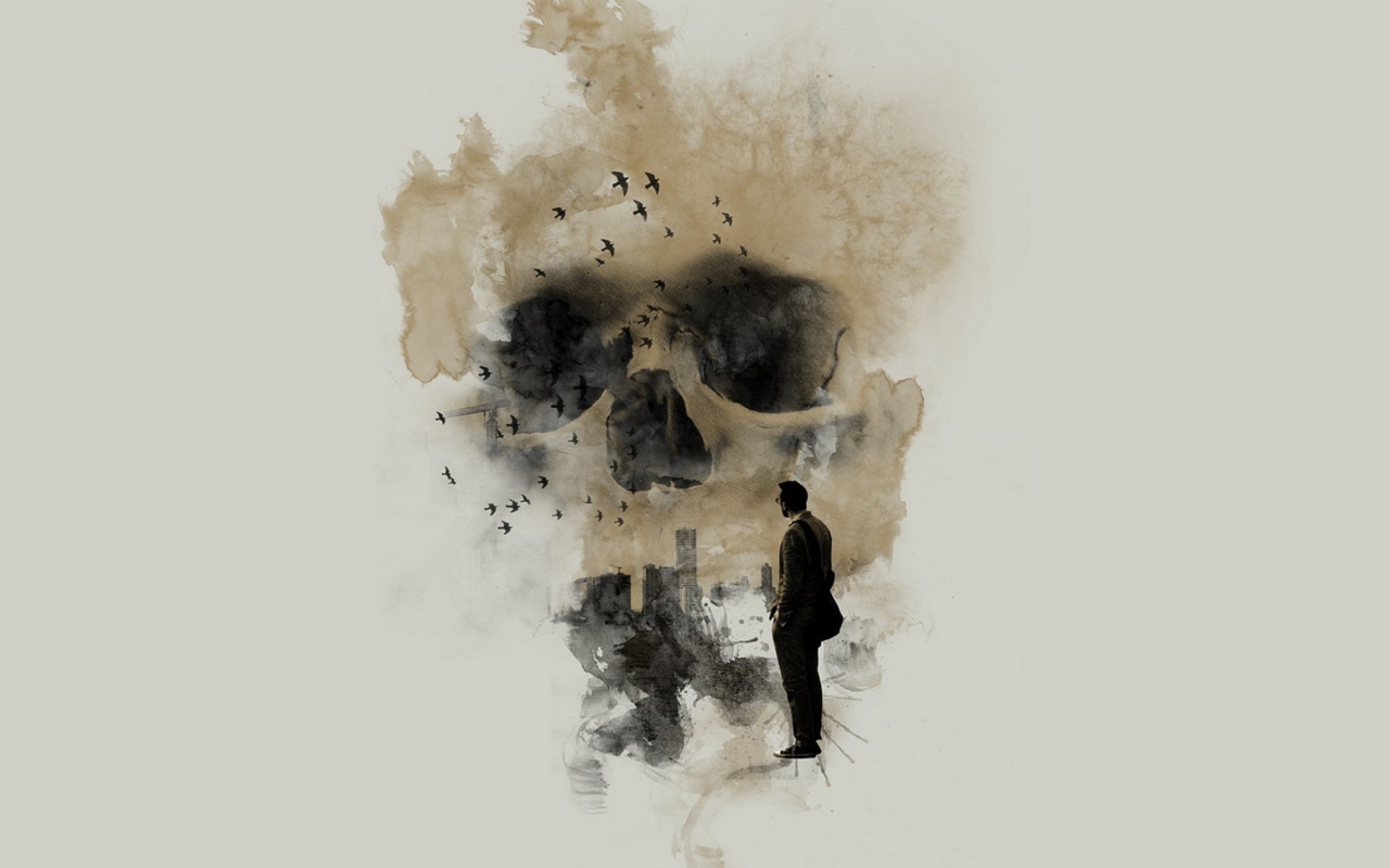 Fondo de pantalla Man Looking At Skull City 1280x800