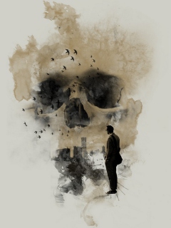 Fondo de pantalla Man Looking At Skull City 240x320