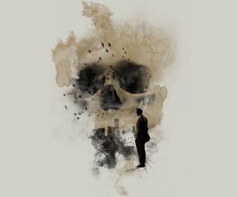 Man Looking At Skull City wallpaper 480x400