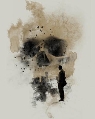 Обои Man Looking At Skull City на телефон 750x1334
