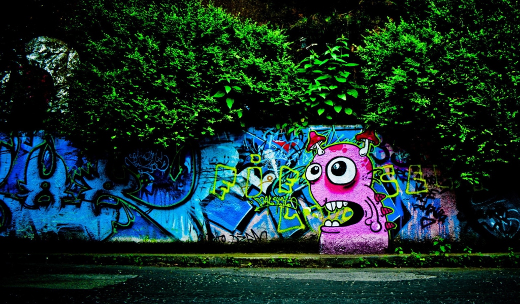 Das Graffiti And Trees Wallpaper 1024x600