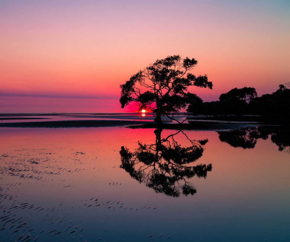 Обои Beautiful Sunset Lake Landscape 960x800