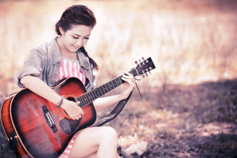 Asian Girl With Guitar screenshot #1 480x320
