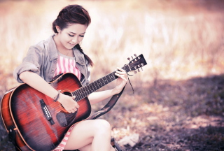 Asian Girl With Guitar Picture for Android, iPhone and iPad