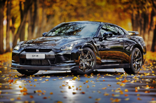 Nissan GT R in Autumn Forest Picture for Android, iPhone and iPad