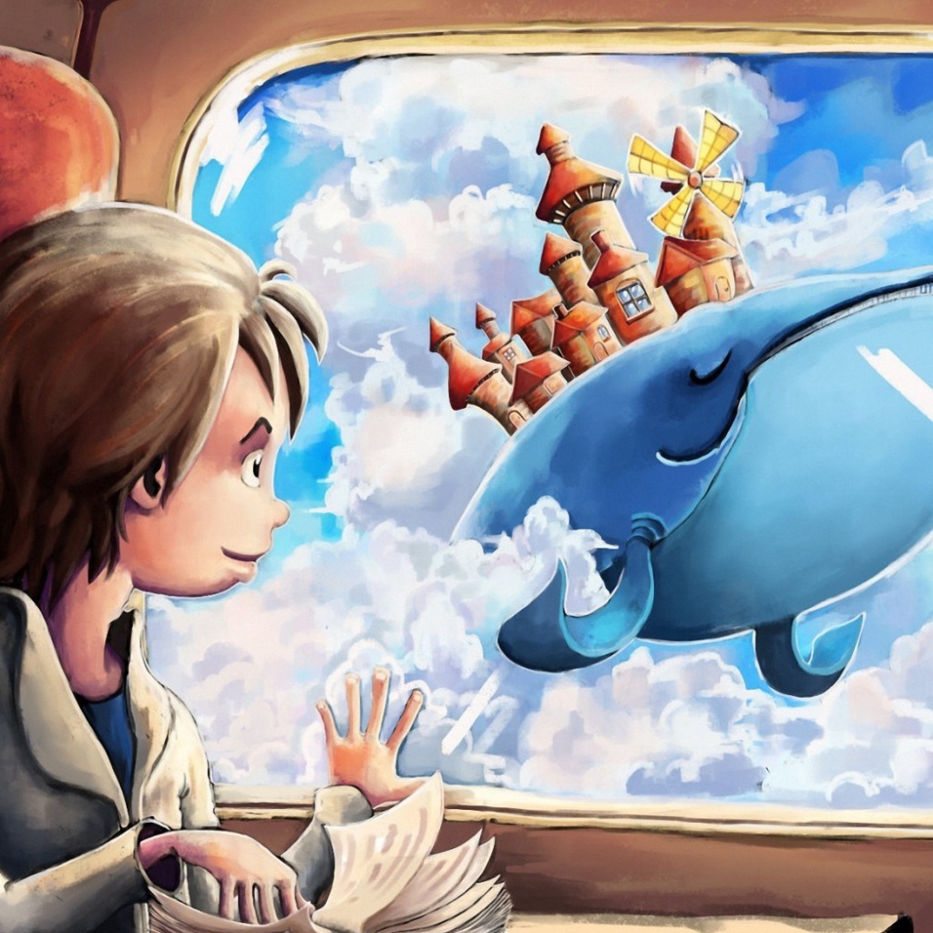 Das Fantasy Boy and Whale Wallpaper 1024x1024