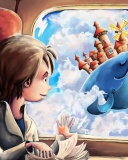 Fantasy Boy and Whale wallpaper 128x160