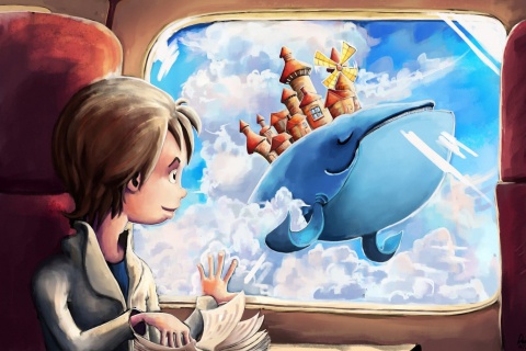 Das Fantasy Boy and Whale Wallpaper 480x320
