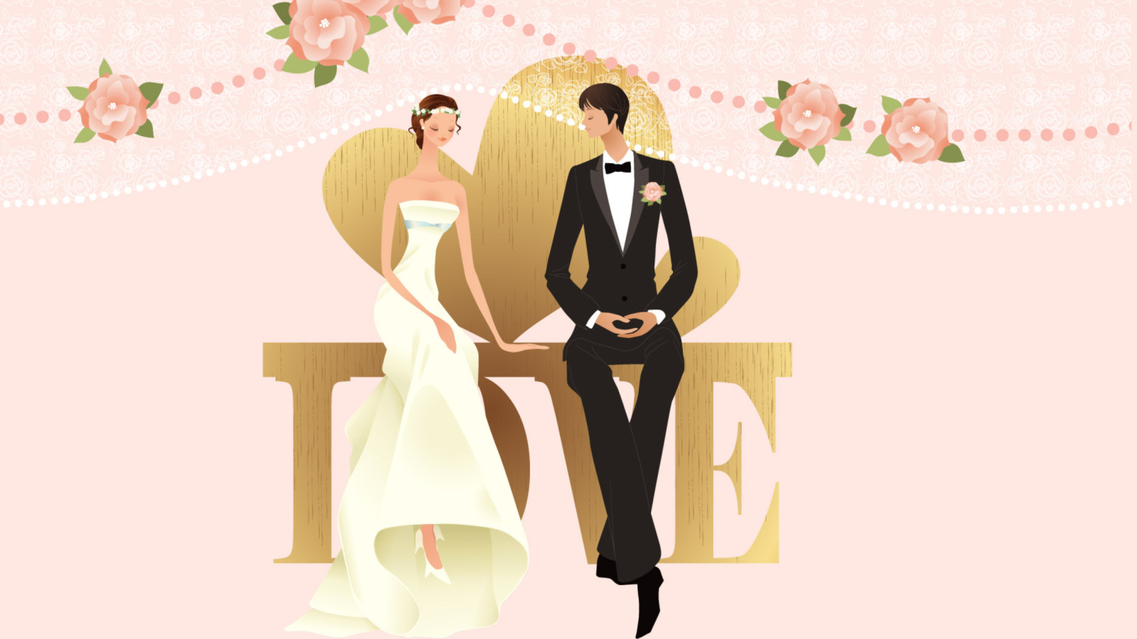 Обои Romantic Couples Wedding Bride 1600x900