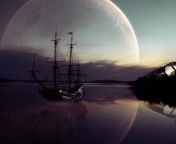 Fondo de pantalla Fantasy Ship Moon Reflection 176x144