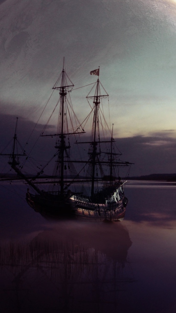 Fondo de pantalla Fantasy Ship Moon Reflection 360x640