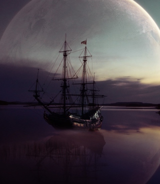 Fantasy Ship Moon Reflection - Obrázkek zdarma pro 176x220