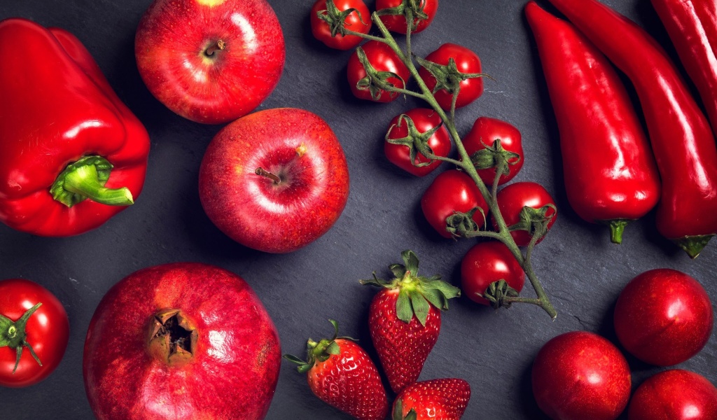 Red fruits and vegetables wallpaper 1024x600