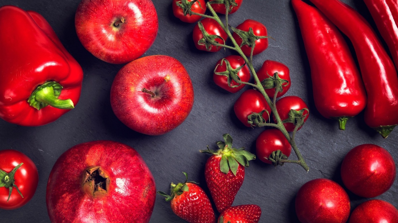 Fondo de pantalla Red fruits and vegetables 1280x720