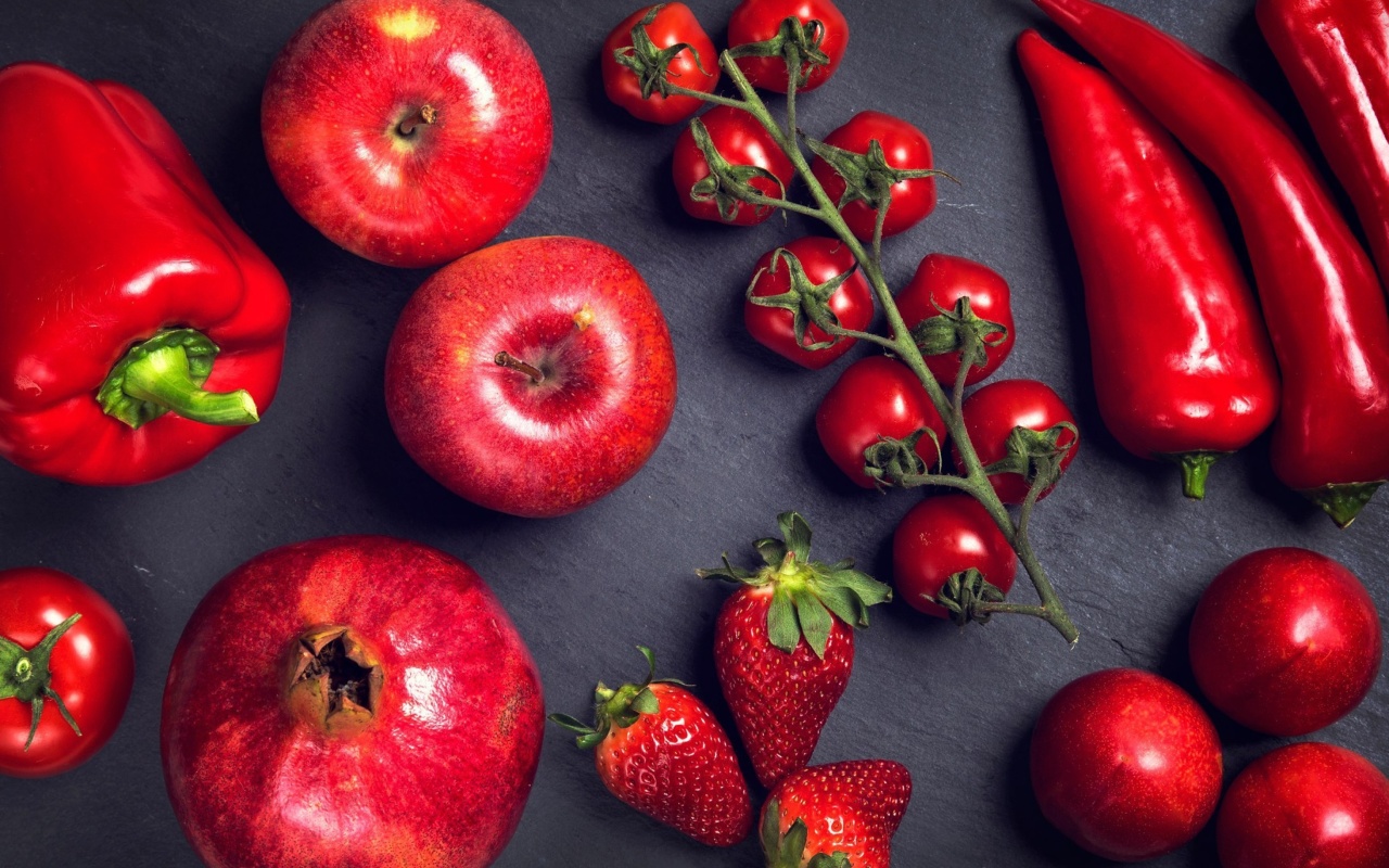 Red fruits and vegetables wallpaper 1280x800