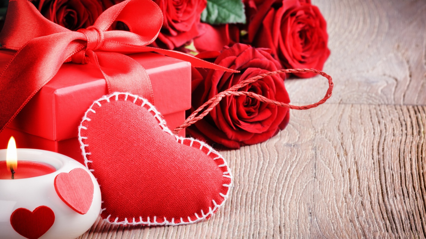 Обои Valentines Day Gift and Hearts 1366x768
