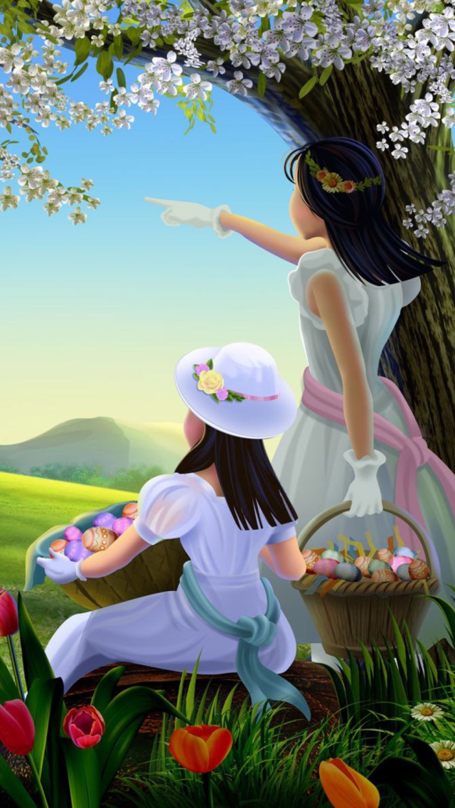 Easter Lady Spring wallpaper 640x1136