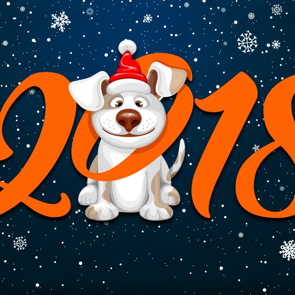 Обои New Year Dog 2018 with Snow 1024x1024