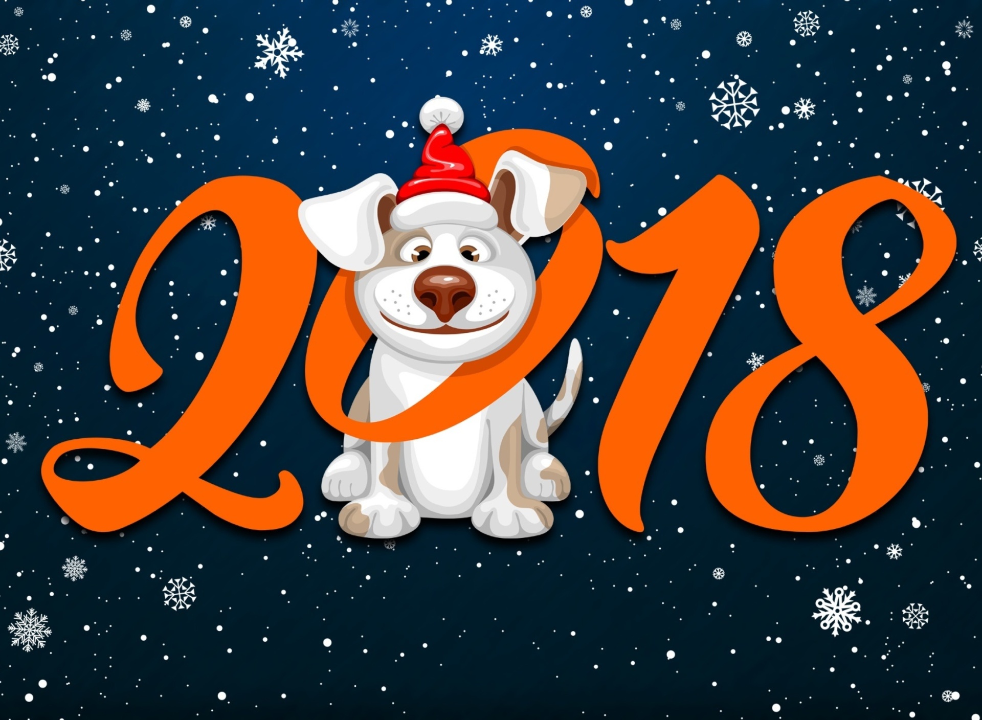 Обои New Year Dog 2018 with Snow 1920x1408